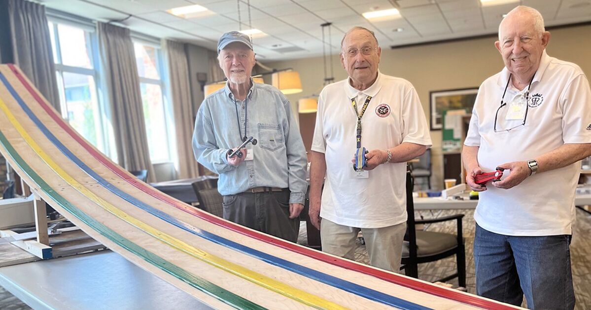 Residents at Fox Run enjoy participating in the annual Pinewood Derby.