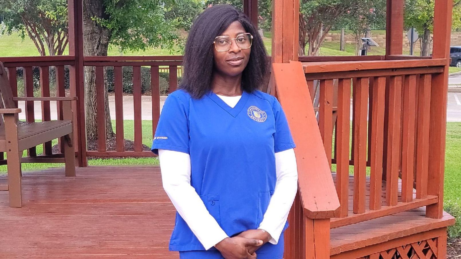 Healthcare team members like Tolani Ogundipe enjoy career advancement opportunities at Eagle's Trace in West Houston.