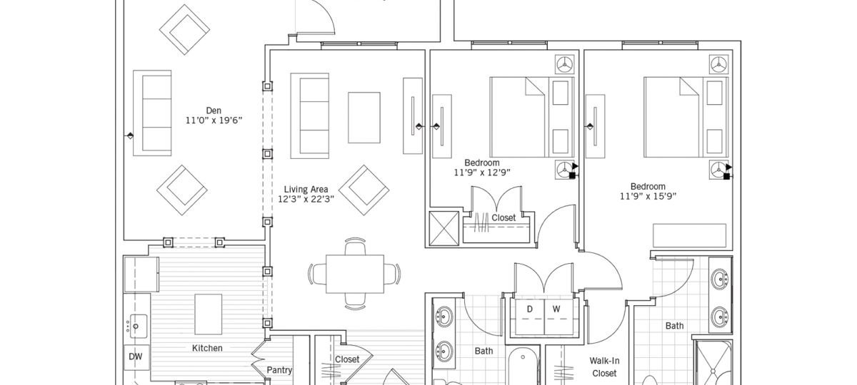 2D floor plan of the Somerton apartment at Tallgrass Creek Senior Living in Overland Park, KS.