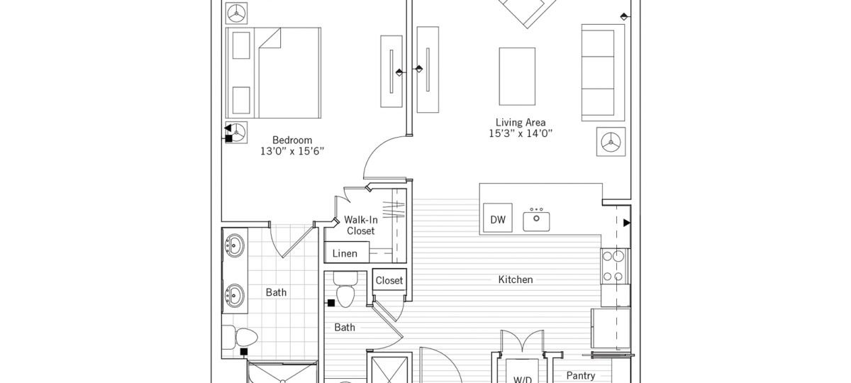 2D floor plan of the Bradford apartment at Tallgrass Creek Senior Living in Overland Park, KS.