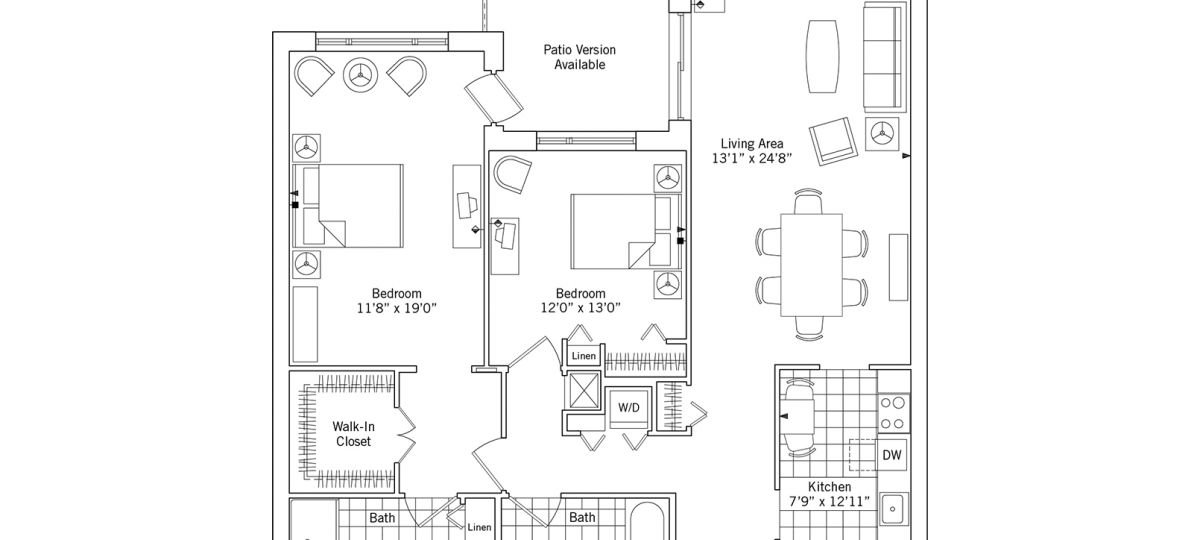 2D floor plan for the Manchester apartment at Ann's Choice Senior Living in Buck's County, PA