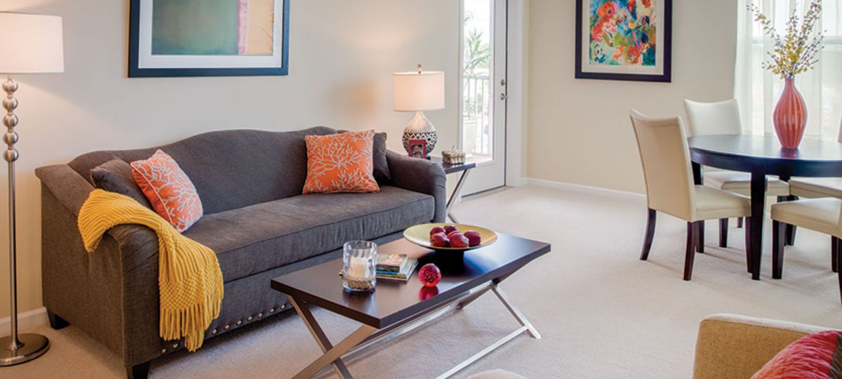 Large living room with dining area.