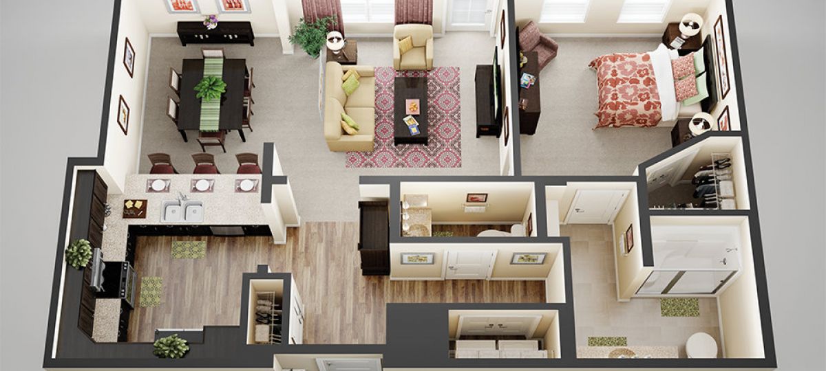 3D floor plan of the Brazos apartment at Eagle's Trace Senior Living in Houston, TX