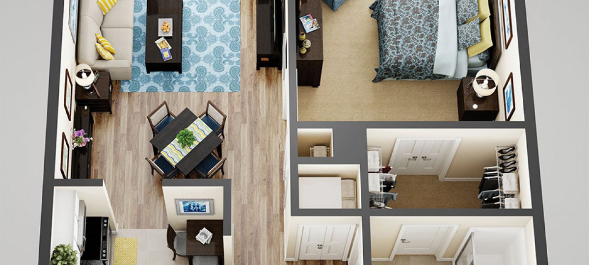 3D floor plan of the Brighton apartment at Cedar Crest Senior Living in Pompton Plains, NJ