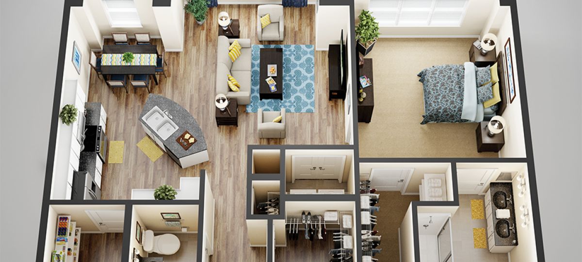 3D floor plan of the Burlington apartment at Lantern Hill Senior Living in New Providence, NJ.