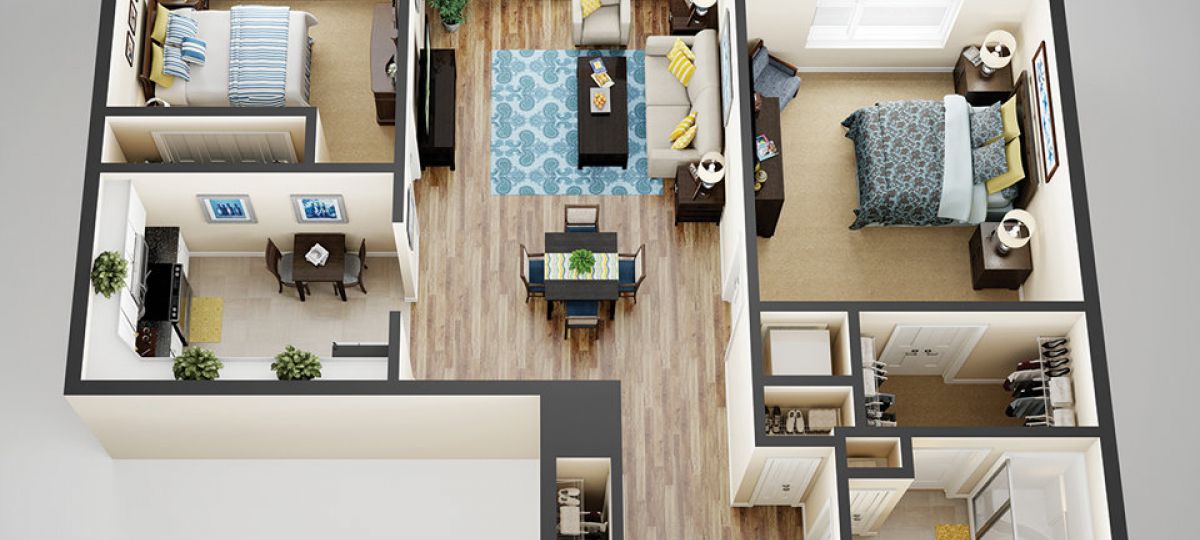 3D floor plan of the Fairmont apartment at Brooksby Village Senior Living in Peabody, MA