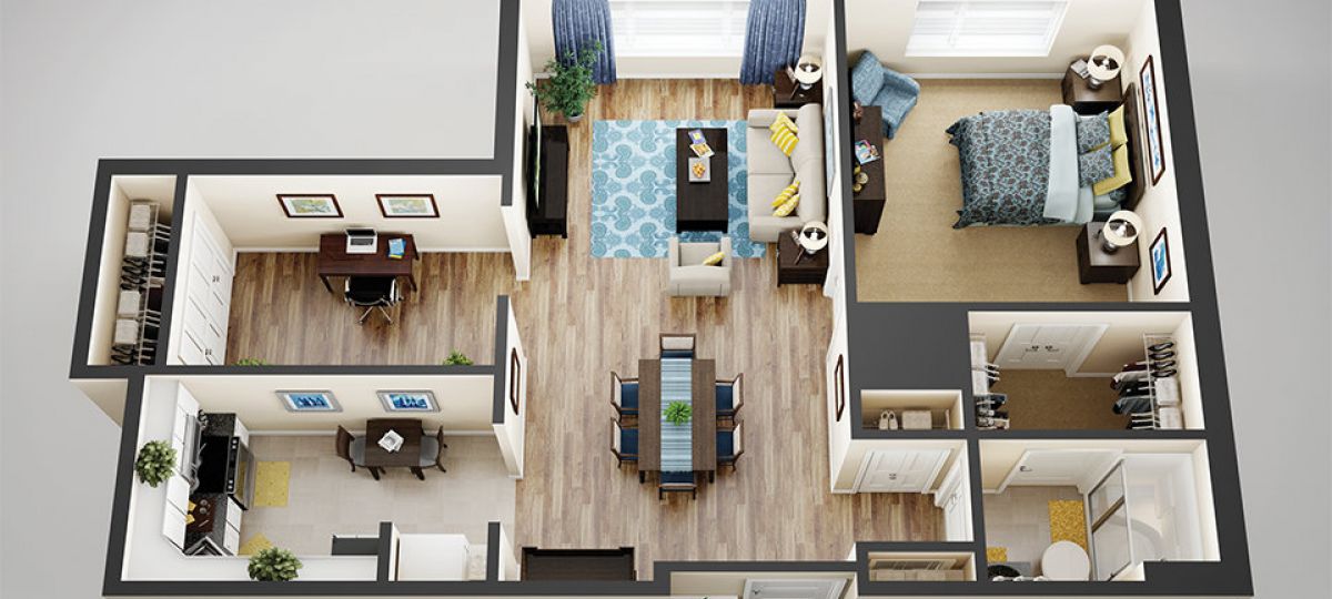 3D floor plan of the Georgetown apartment at Charlestown Senior Living in Catonsville, MD