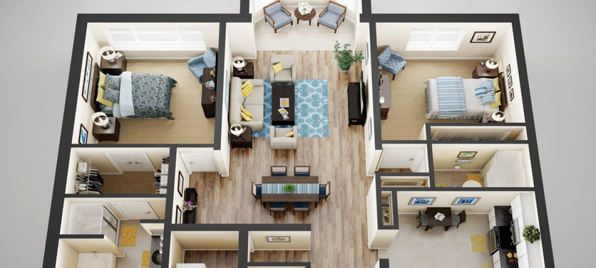 3D floor plan for the Guilford apartment at Charlestown Senior Living in Catonsville, MD