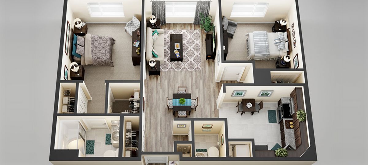 3D floor plan of the Hastings apartment at Ann's Choice Senior Living in Bucks County, PA