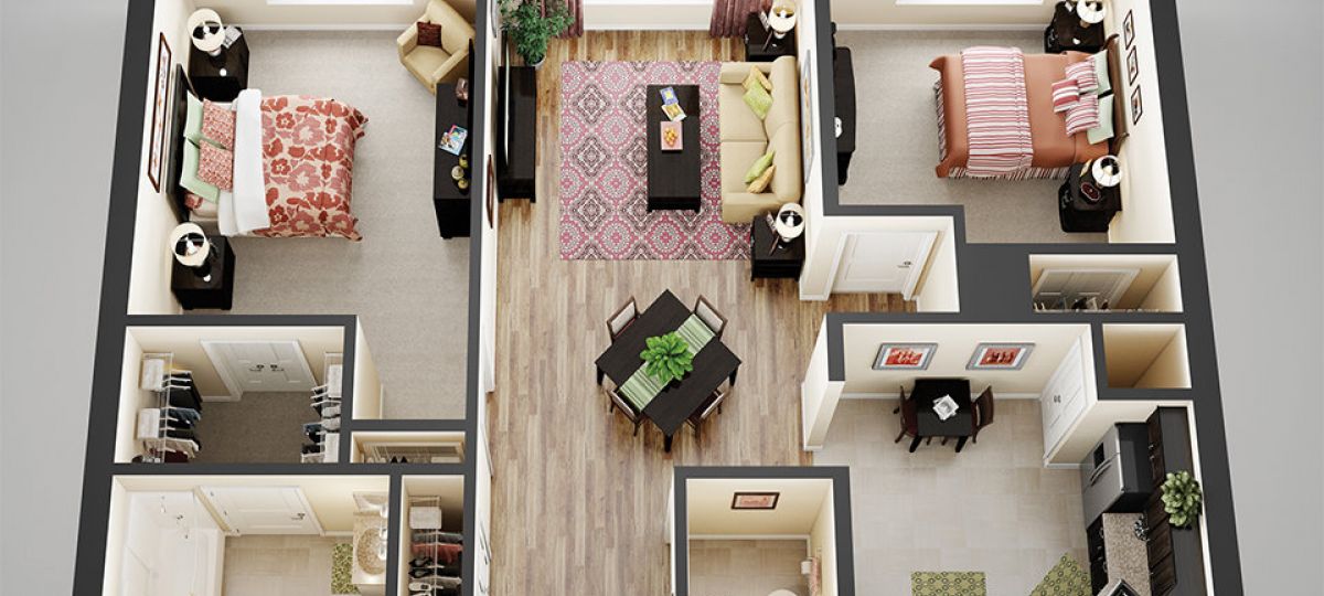 3D floor plan of the Hastings apartment at Seabrook Senior Living in Tinton Falls, NJ.