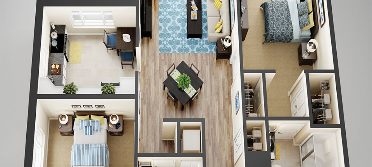3D floor plan of the Jackson apartment at Cedar Crest Senior Living in Pompton Plains, NJ