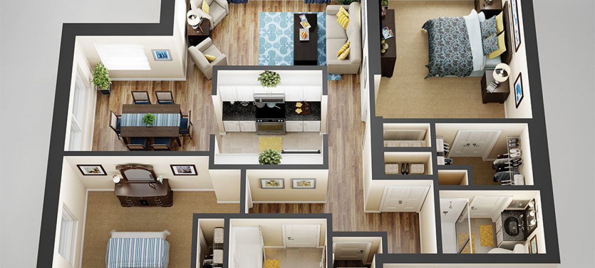 3D floor plan of the Jefferson apartment at Charlestown Senior Living in Catonsville, MD