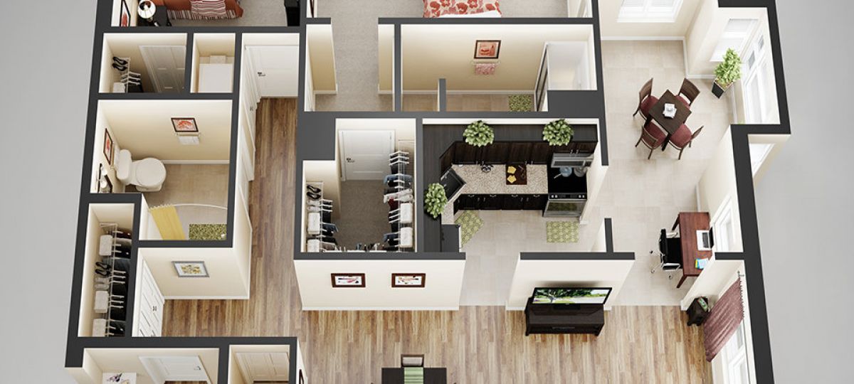 3D floor plan of the Lancaster apartment at Brooksby Village Senior Living in Peabody, MA