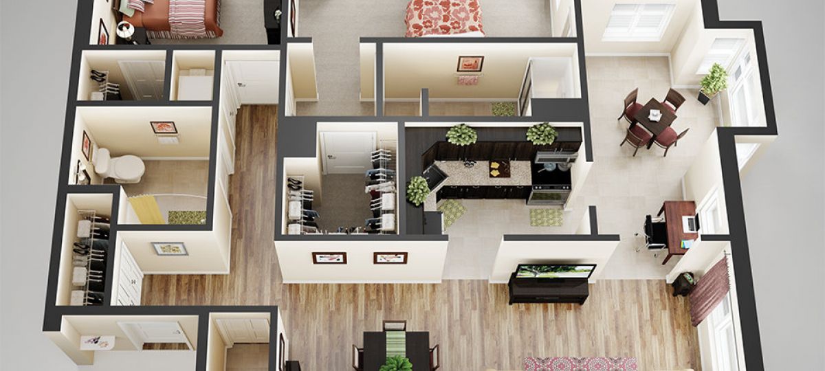 3D floor plan of the Lancaster apartment at Cedar Crest Senior Living in Pompton Plains, NJ