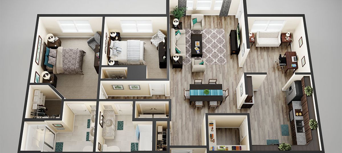 3D floor plan of the Palo Duro apartment at Eagle's Trace Senior Living in Houston, TX