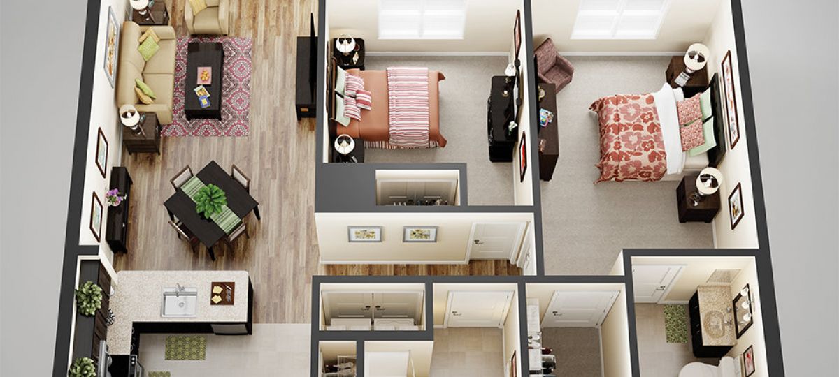 3D floor plan of the Pendleton apartment at Tallgrass Creek Senior Living in Overland Park, KS.