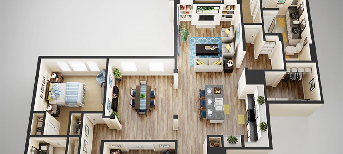 3D floor plan of the Zachary apartment at Eagle's Trace Senior Living in Houston, TX