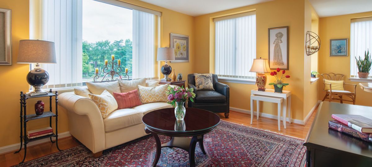 Living room in Greenwich apartment home.