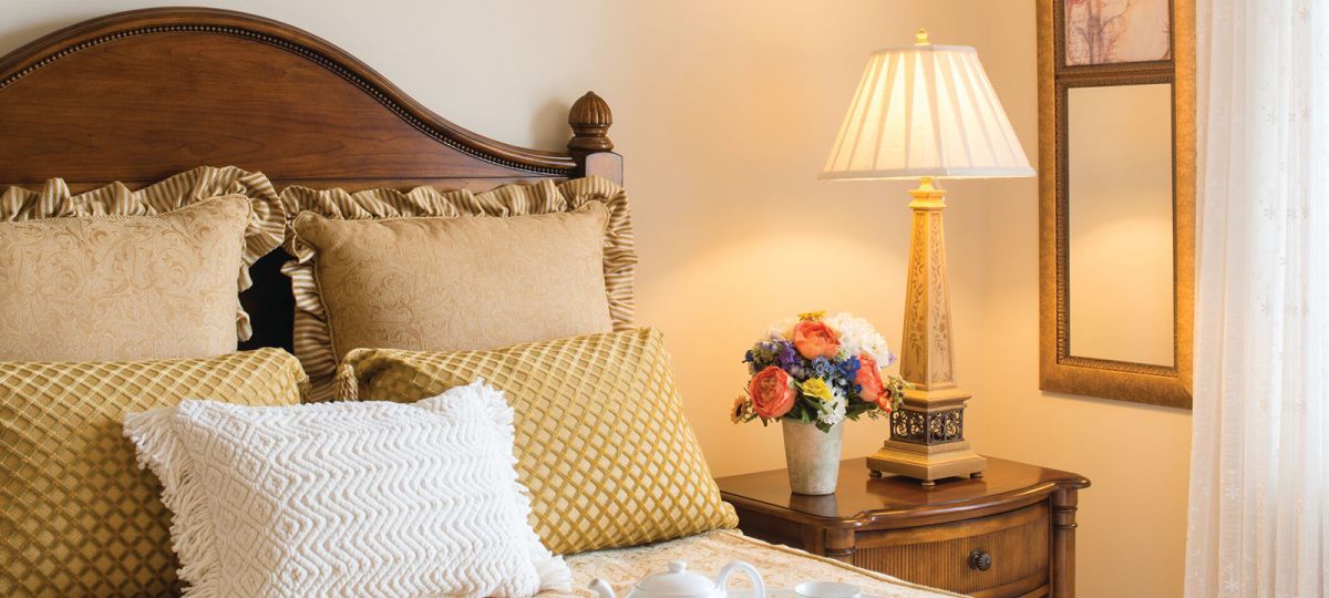 Close up of bed in Fairmont apartment home.