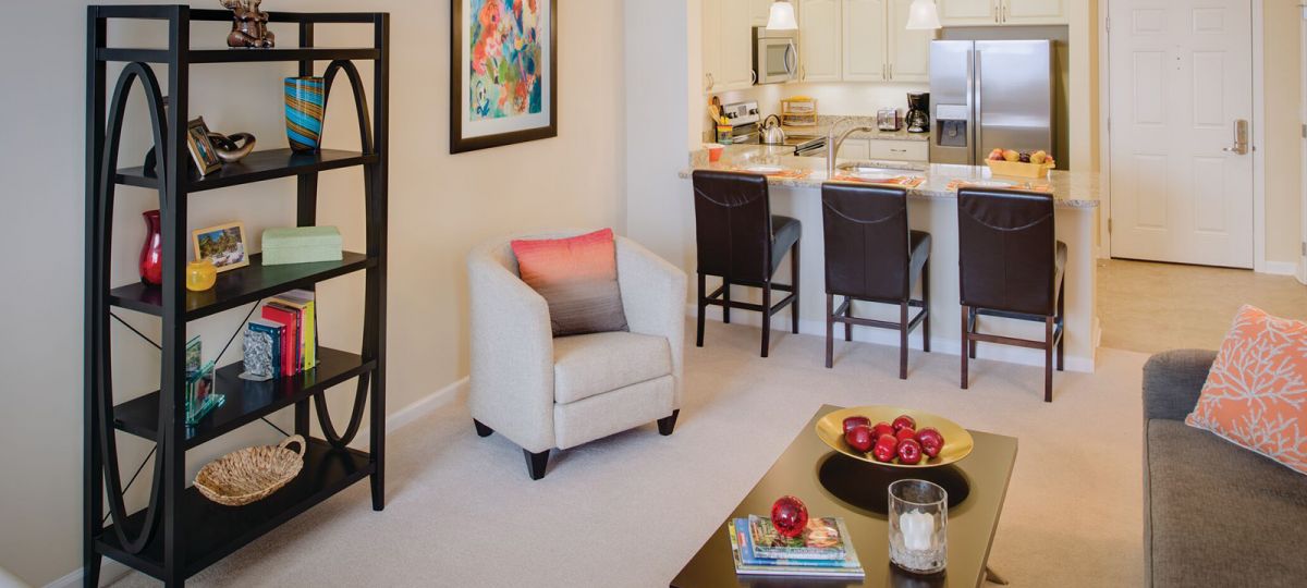 View of open kitchen from the living room.