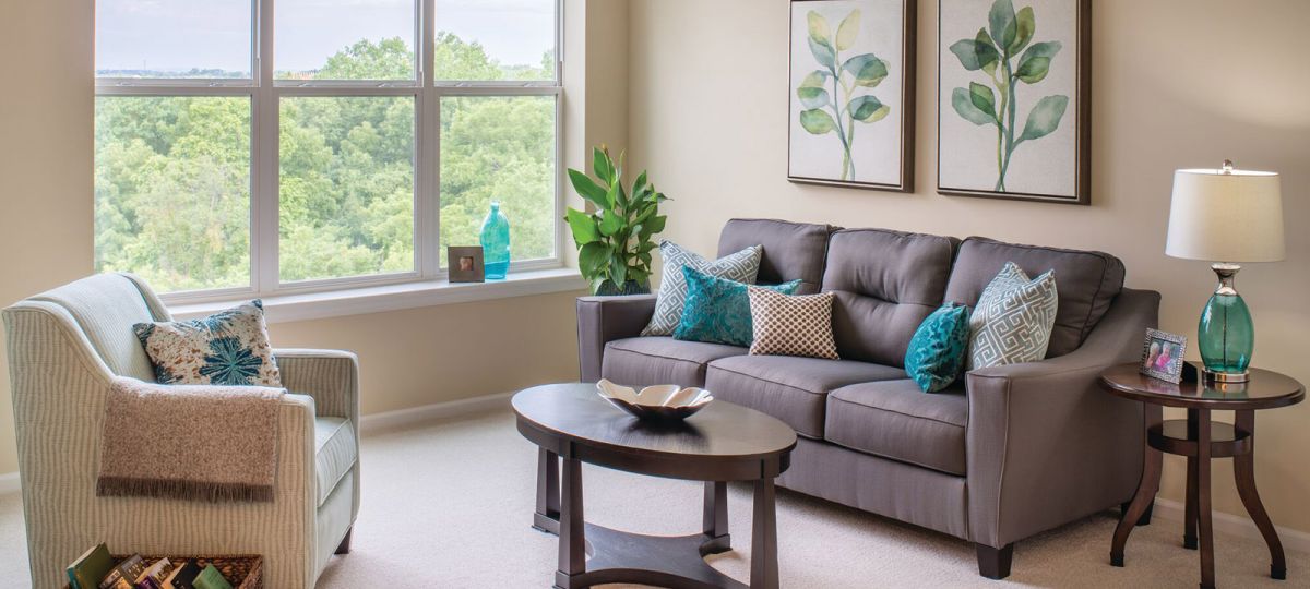 Living room in Ramsey apartment home.