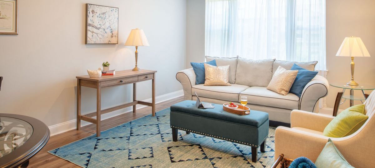Living room in Ellicott apartment home.