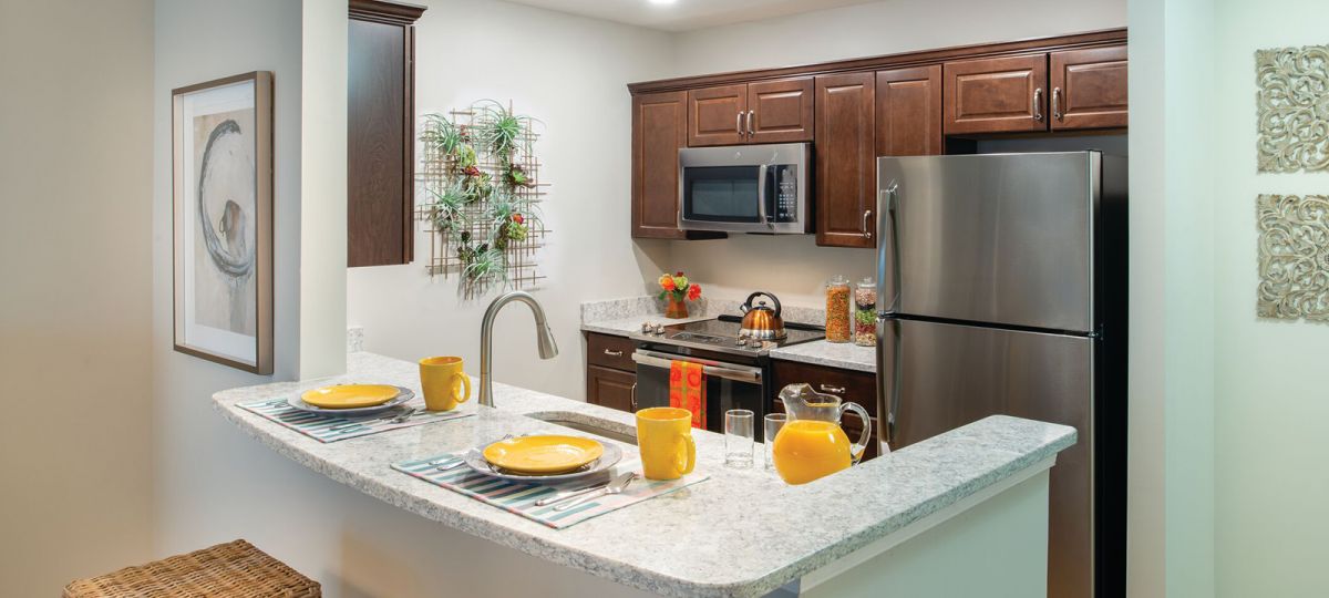Kitchen in Brighton apartment home.