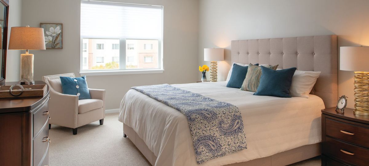 Bedroom in Villanova apartment home.