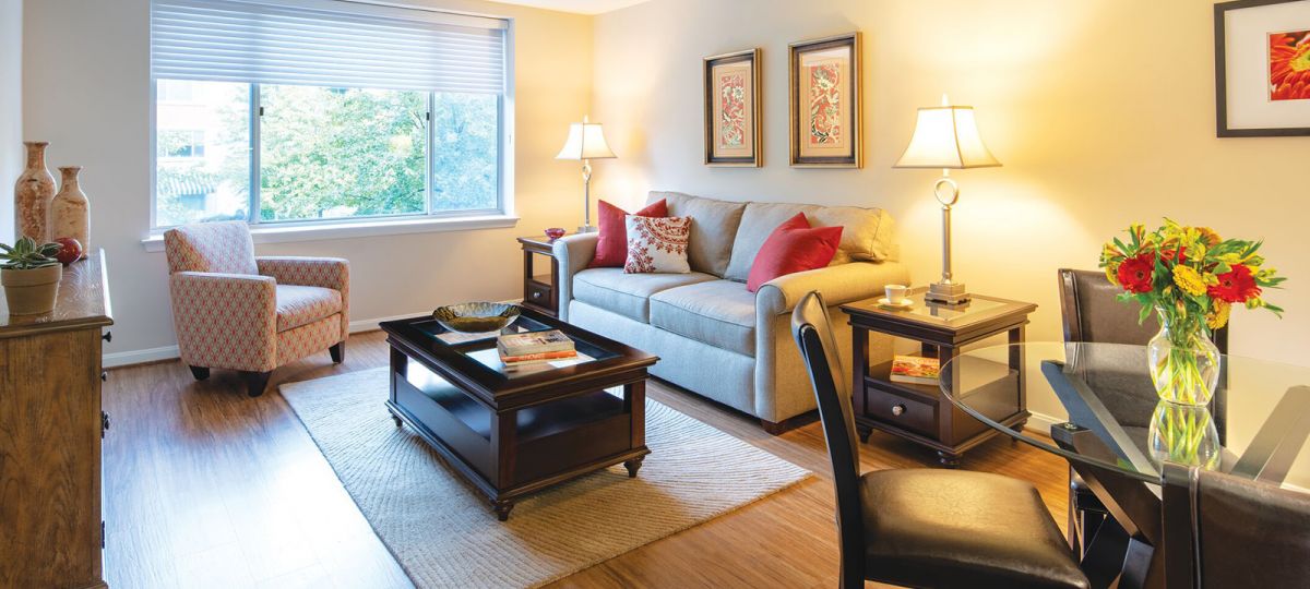 Living room in Brighton apartment home.