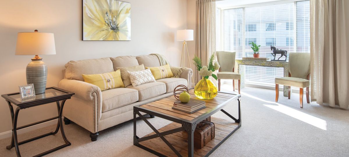 Living room in Bradford apartment home.