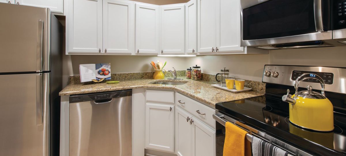 Kitchen in Brighton apartment home.