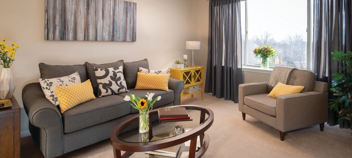 Living room in Brighton apartment home.