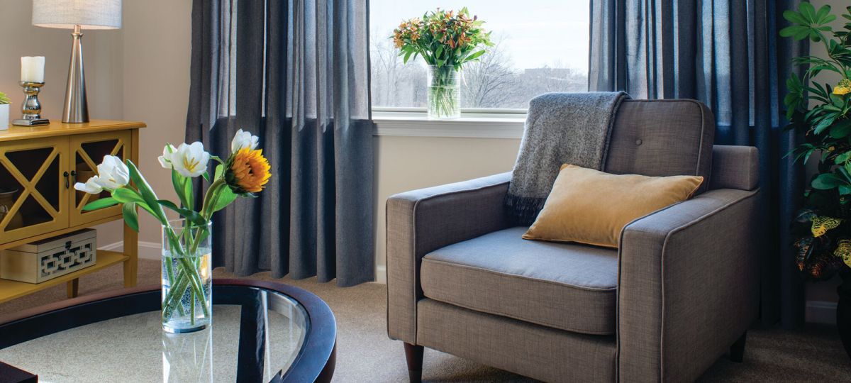 Living room in Brighton apartment home.
