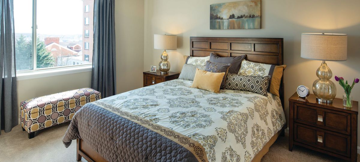 Bedroom in Brighton apartment home.