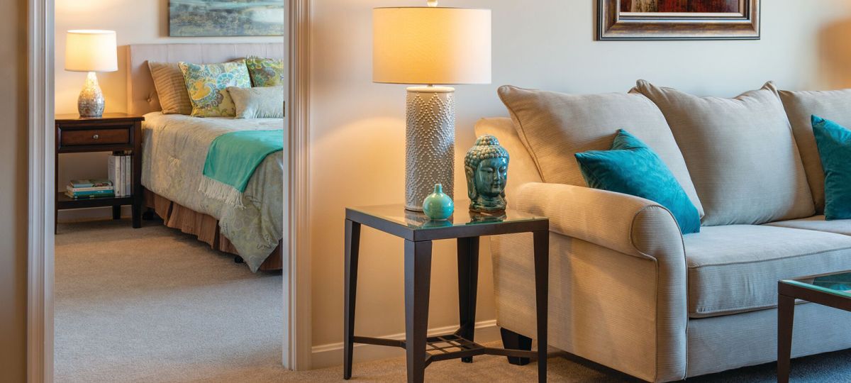 A view of a large bedroom off the main living area.