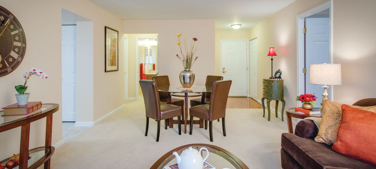 Open floor plan living room and dining area.