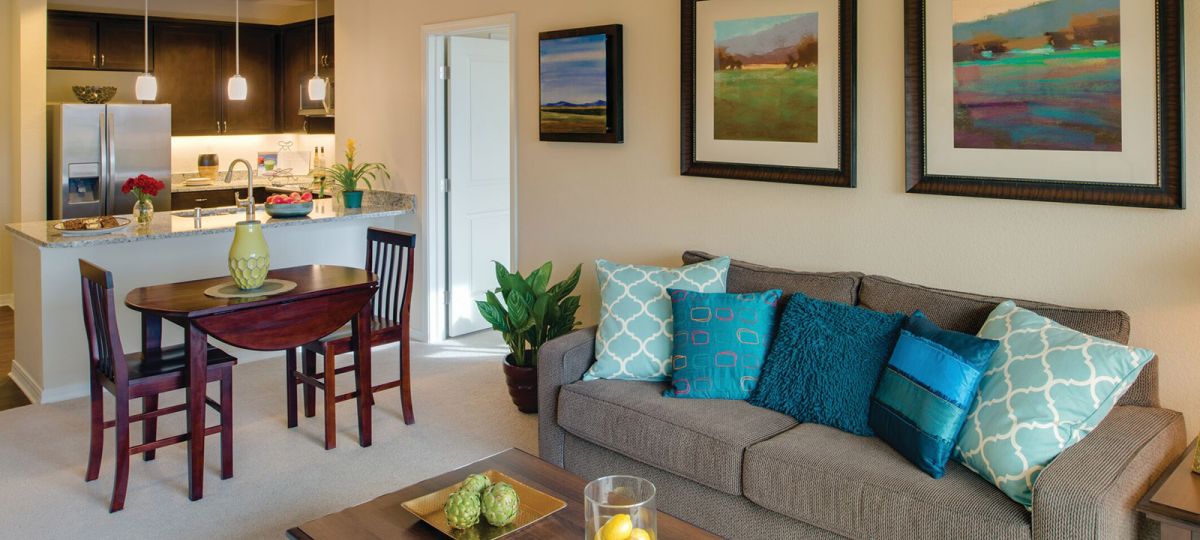 Living room in McKinley apartment home.