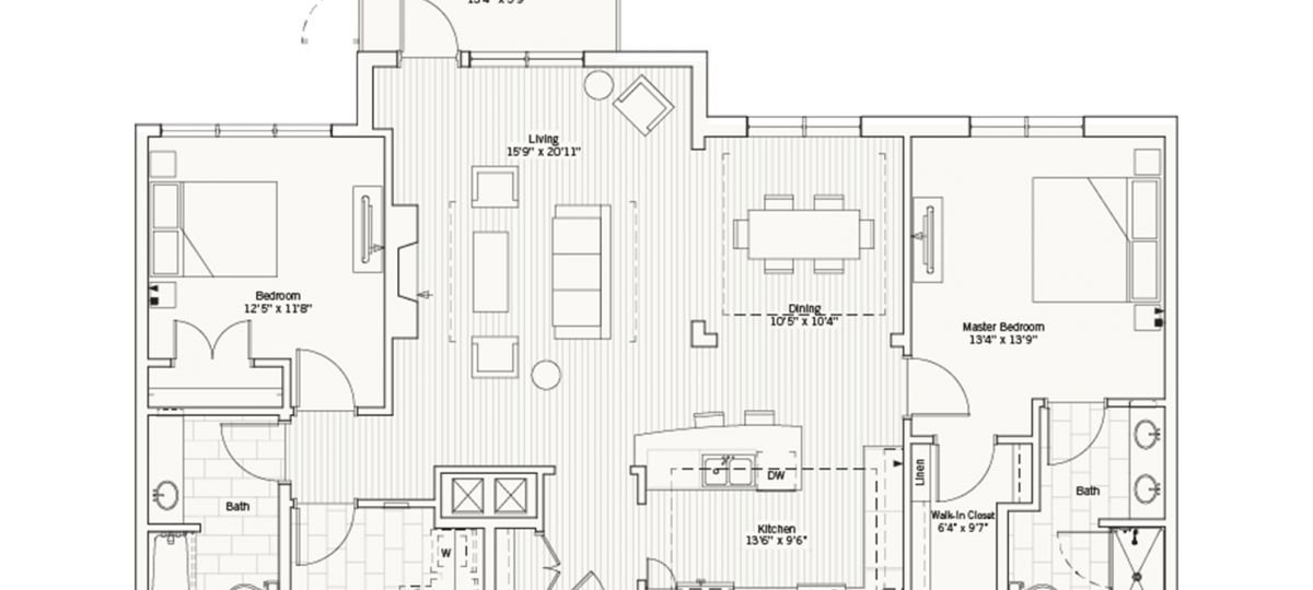 2D floor plan for the Hampton apartment at Lantern Hill Senior Living in New Providence, NJ.