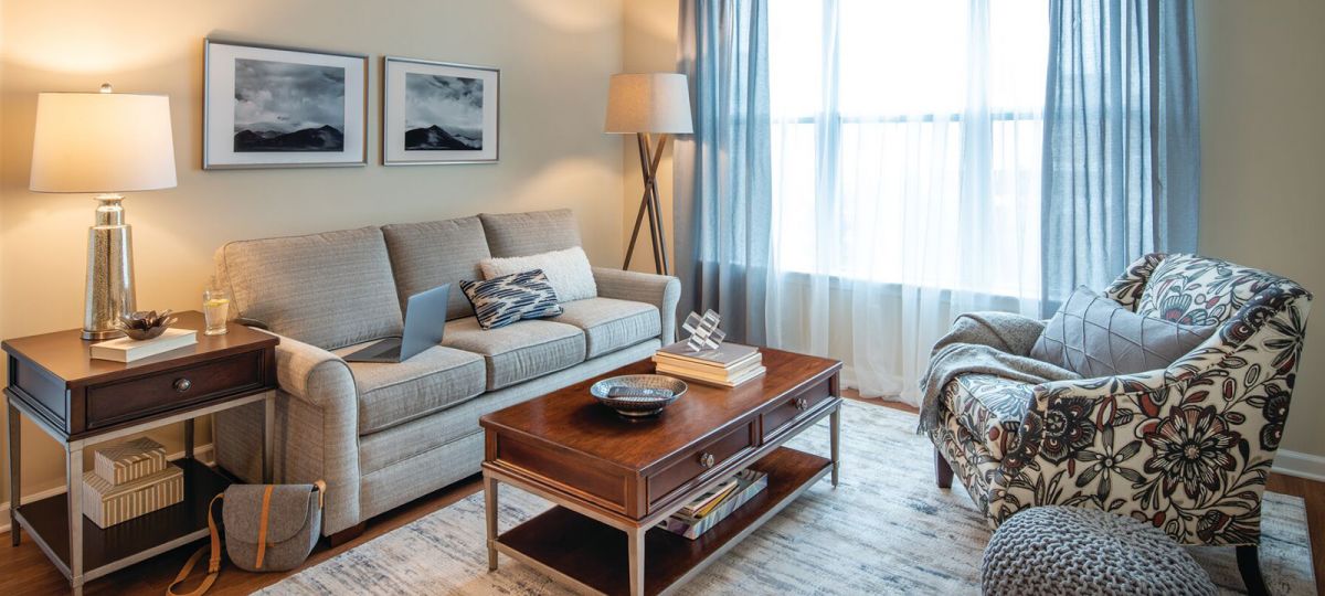 Living room in Glenwood apartment home.