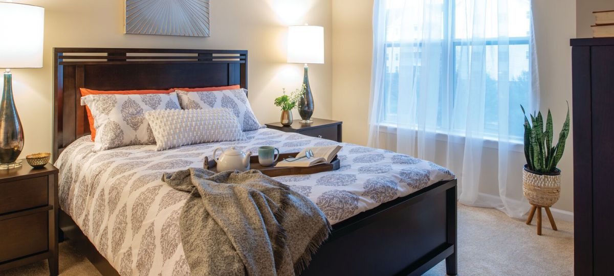 Bedroom in Glenwood apartment home.