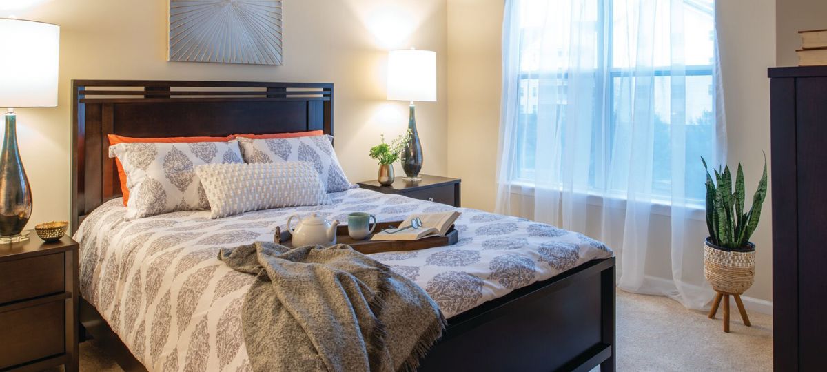 Bedroom in Glenwood apartment home.