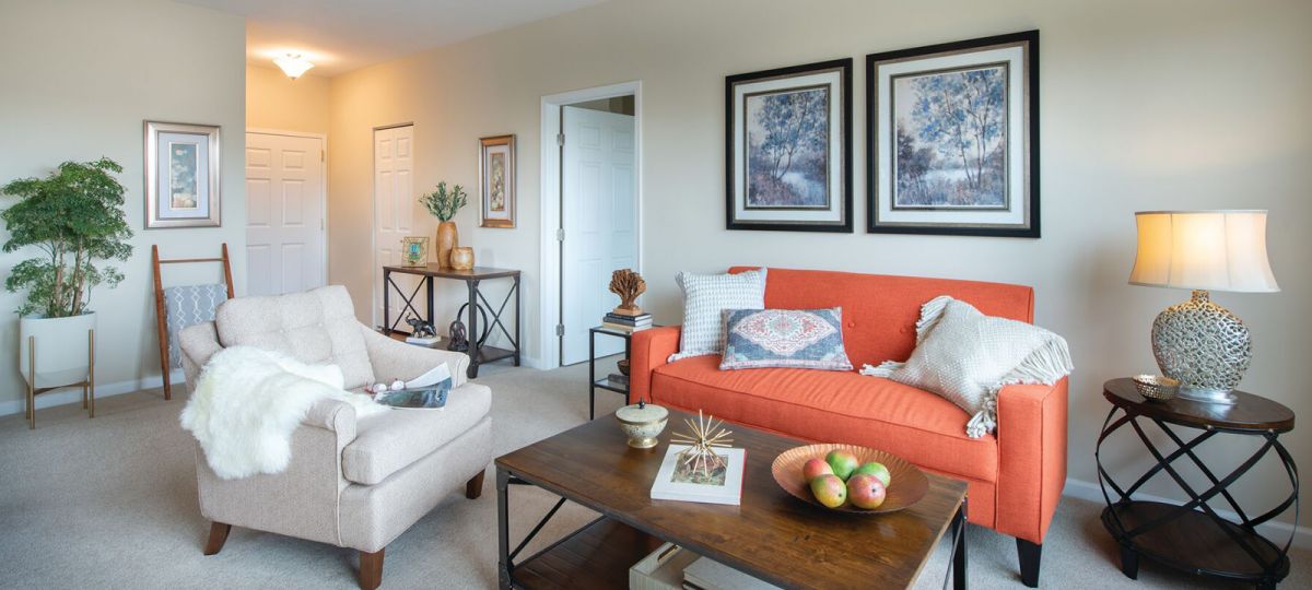 Living room in Plymouth apartment home.