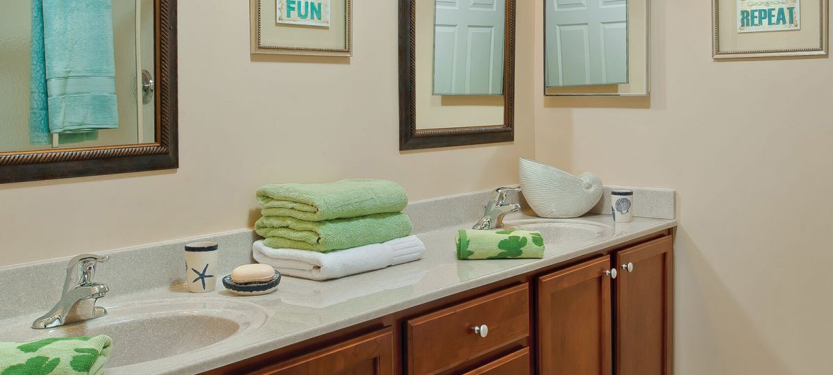 Bathroom vanity in apartment home.
