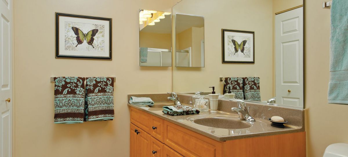 Bathroom vanity in apartment home.