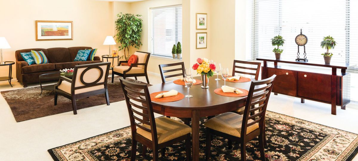 Dining room in apartment home.