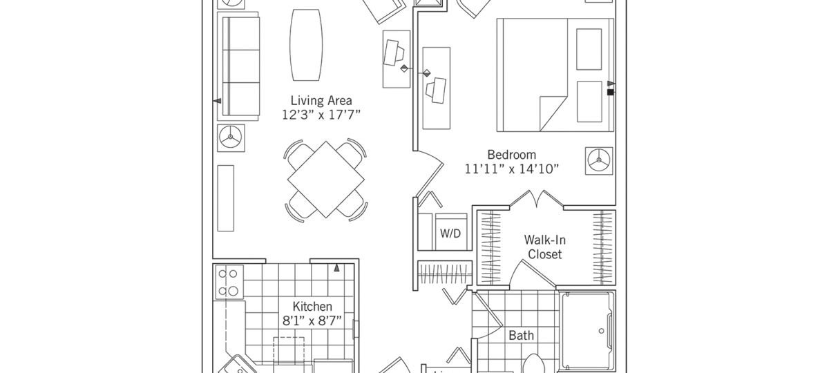 2D floor plan of the Brighton apartment at Riderwood Senior Living in Silver Spring, MD.
