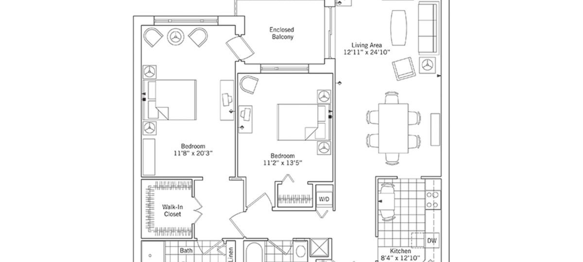 2D floor plan of the Manchester apartment at Riderwood Senior Living in Silver Spring, MD.