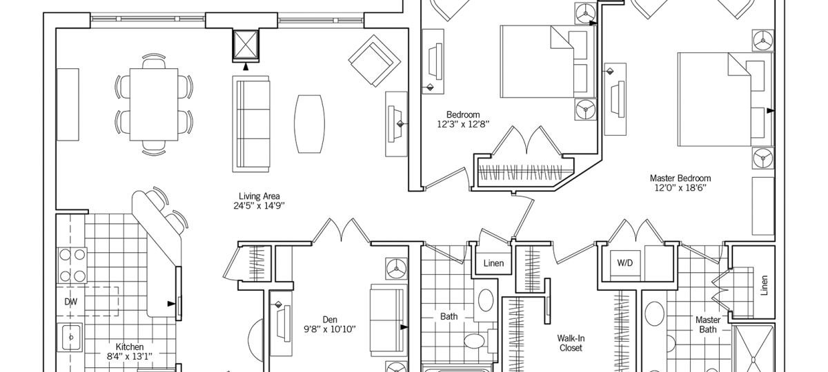 2D floor plan of the Potomac apartment at Riderwood Senior Living in Silver Spring, MD.