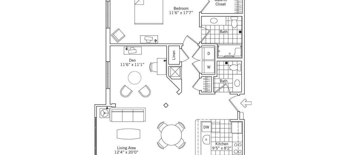 2D floor plan for the Newbury apartment at Ashby Ponds Senior Living in Ashburn, VA