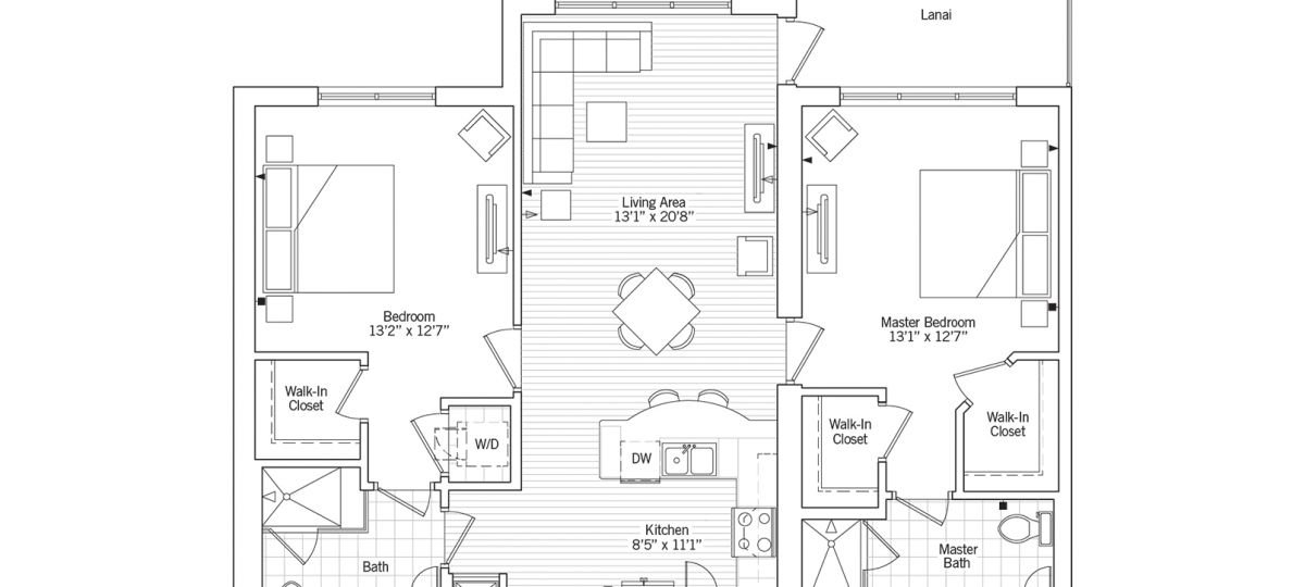 2D floor plan of the Corallo apartment at Siena Lakes Senior Living in Naples, FL.